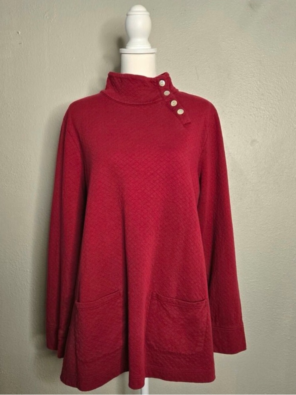 Soft Surroundings Toachi Canyon Quilted Funnel Neck Tunic Red Size Large Boho